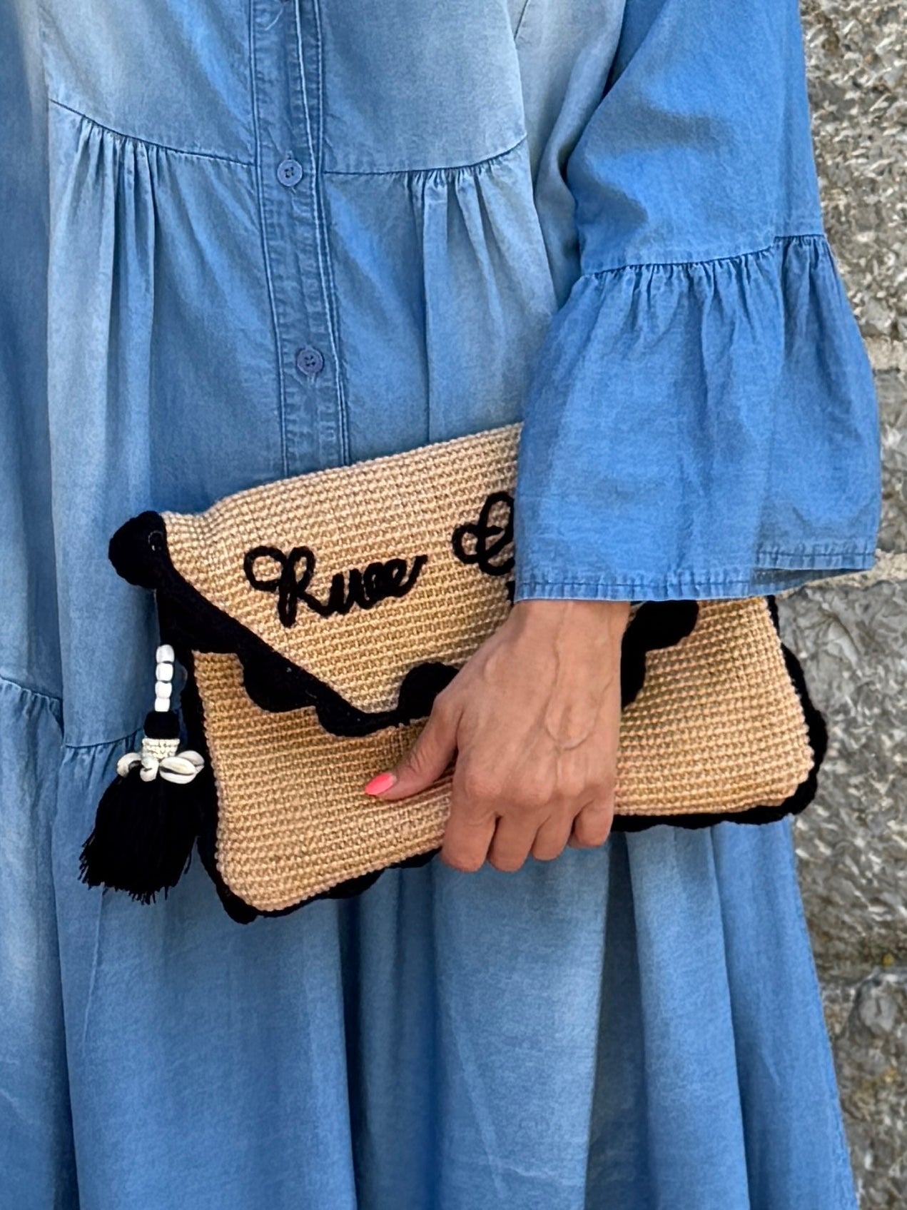 Clutch Taske med Kontrastkanter og Lynlåslukning
